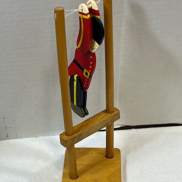 VTG Wooden Soldier Acrobat Flipper Toy Trapeze Sri Lanka Handmade 9.5"Tall - Picture 2 of 15